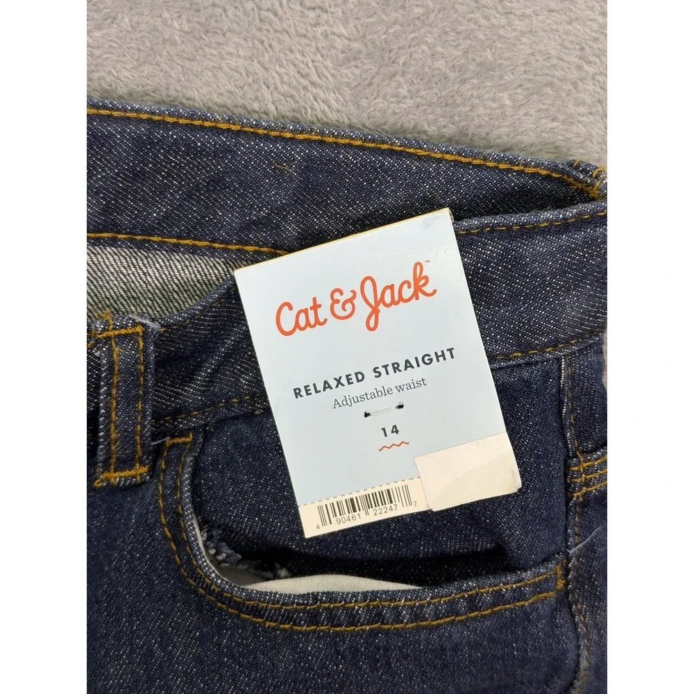 New Cat & Jack Jeans Boys 14 Blue Dark Wash Relaxed‎ Straight Adjustable Waist